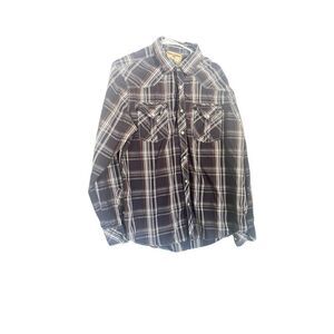 Supply Co USA Men's Button-Down Pearl Snap Plaid Black Long Sleeve Shirt Size XL